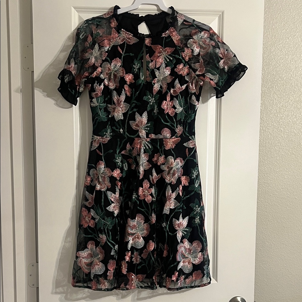 Kensie Black Dress with Pink Floral Design
